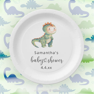 Plato De Papel Chico acuático dinosaurio bebé ducha