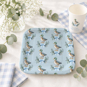 Plato De Papel Chico Azul Bebé Pato Silvestre Baby Shower