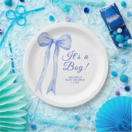 Plato De Papel Chico Bebé Cumpleaños Azul con un Arco