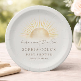 Plato De Papel Chico boho bohemio beige Baby Shower Llega el hijo