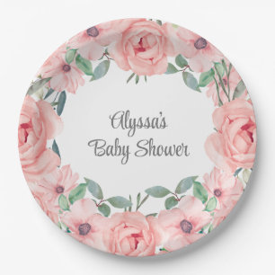 Plato De Papel Chico de Agua Floral Rosa Bonito para Bebé Niña