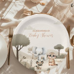 Plato De Papel Chico de animales salvajes de la jungla tropical B<br><div class="desc">Añade un toque de aventura y encanto a tu ducha de bebé con nuestras toallas Baby Shower Wild One Safari Animals Boy. Estas servilletas presentan un diseño vibrante de animales de safari en medio de una exuberante vegetación, ideal para una celebración de temática safari. Diseño: Adornado con coloridos ilustraciones de...</div>