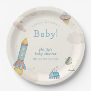 Plato De Papel Chico de cohete del espacio exterior boho Baby Sho