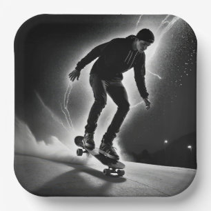 Plato De Papel Chico De Skateboard Con Rayo