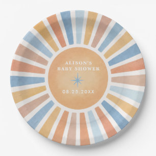Plato De Papel Chico de sol boho retro Baby Shower