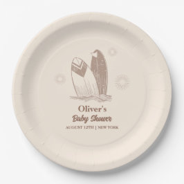 Plato De Papel Chico Fiesta de Baby Surfboard Minimalista Neutral