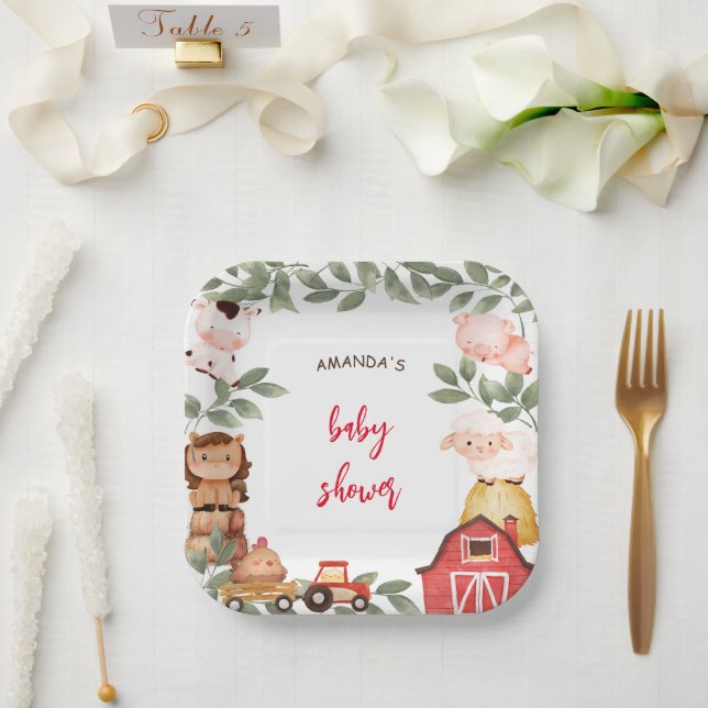 Plato De Papel Chico Granja Boho Fiesta de Bebé  (Boda)