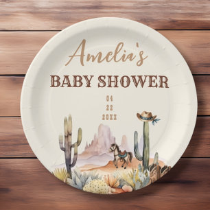Plato De Papel Chico Occidental: Pequeño Cowboy Brown Baby Shower