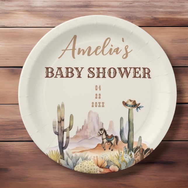 Plato De Papel Chico Occidental: Pequeño Cowboy Brown Baby Shower (Subido por el creador)