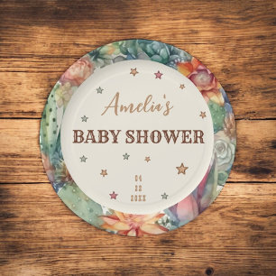 Plato De Papel Chico Occidental: Pequeño Cowboy Brown Baby Shower