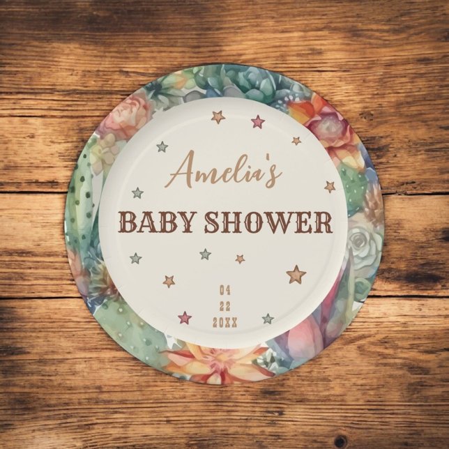 Plato De Papel Chico Occidental: Pequeño Cowboy Brown Baby Shower (Subido por el creador)