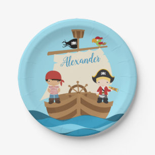 Plato De Papel Chicos piratas y un nombre personalizado de gran b