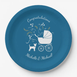 Plato De Papel Chihuahua Baby Shower Blue Boy Dog