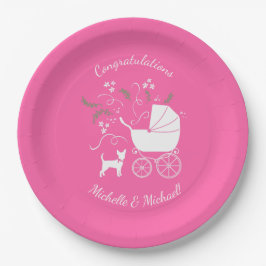Plato De Papel Chihuahua Baby Shower Puppy Perro Chica Rosa