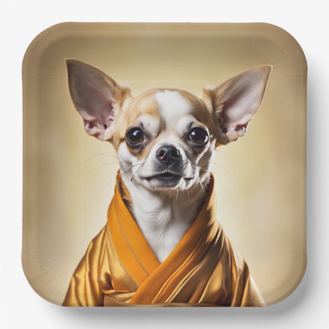 Plato De Papel Chihuahua budista (Anverso)
