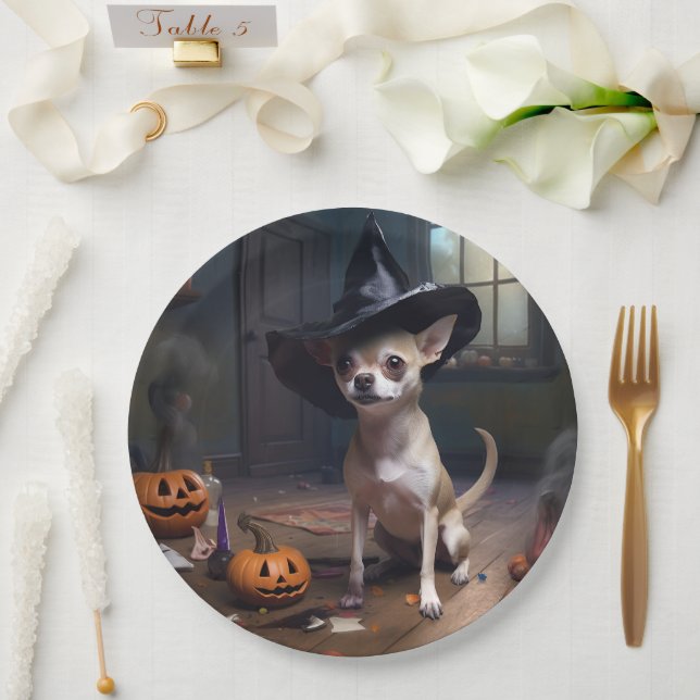 Plato De Papel Chihuahua Calabazas de Halloween (Boda)