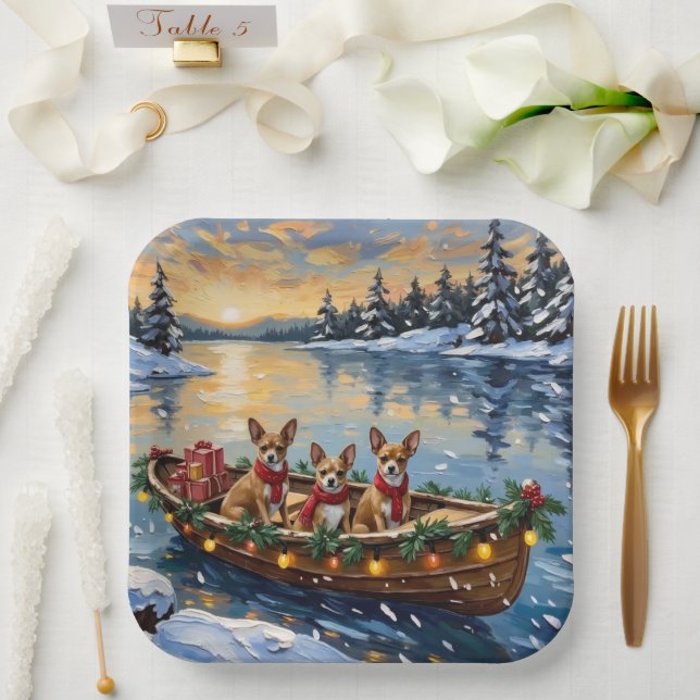 Plato De Papel Chihuahua Christmas Boat Holiday (Boda)