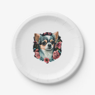 Plato De Papel Chihuahua Cute Dog, hermosa Chica de flores