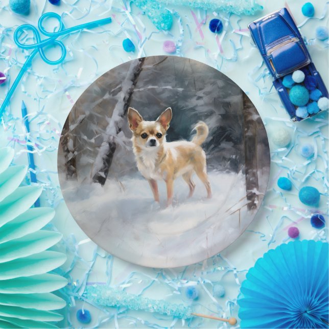 Plato De Papel Chihuahua deja que nieve Navidades (Fiesta)
