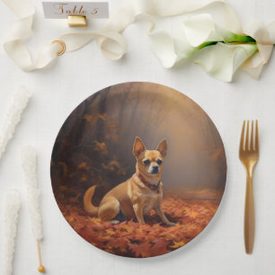 Plato De Papel Chihuahua en Otoño Hojas que Caen Inspiran
