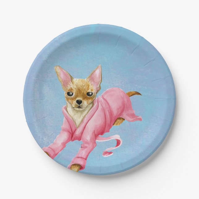 Plato De Papel Chihuahua en placas rosadas del fiesta del papel (Anverso)