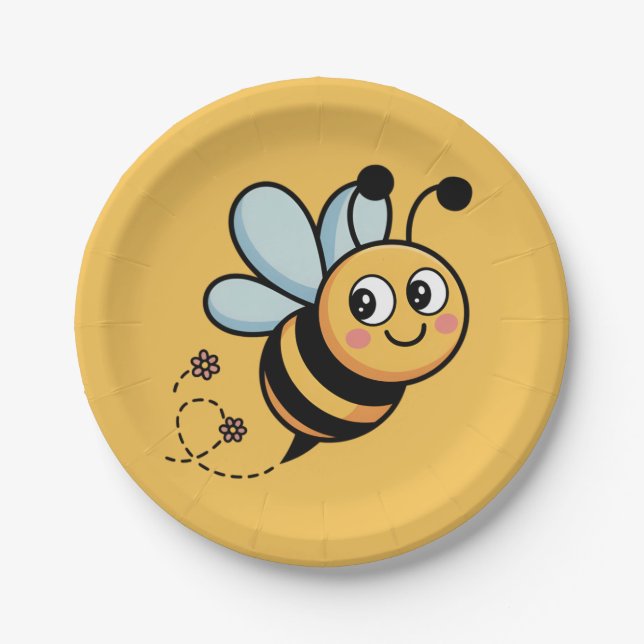 Plato De Papel Child-Friendly Bee Mascot with Dotted Trail (Anverso)