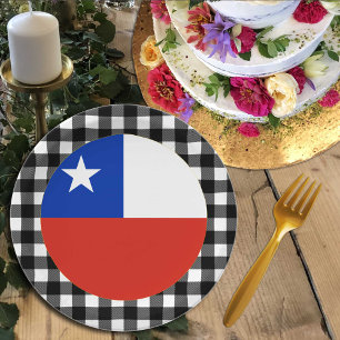 Plato De Papel Chile Plate, manta de búfalo y bandera chilena