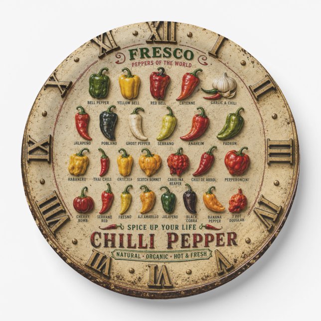 Plato De Papel Chili Pepper Kitchen Rustic Farmhouse Chef Gift (Anverso)