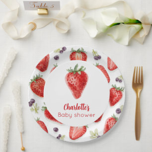 Plato De Papel Chimenea de Fresa Personalizada para Baby Shower 