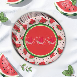 Plato De Papel Chimenea Única Moderna de Sandía para Baby Shower