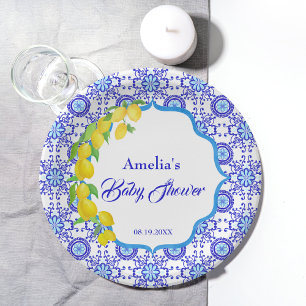 Plato De Papel Chimeneas de Acuarela Amalfi Baby Shower