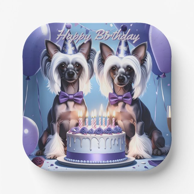 Plato De Papel Chinese Crested Birthday (Anverso)
