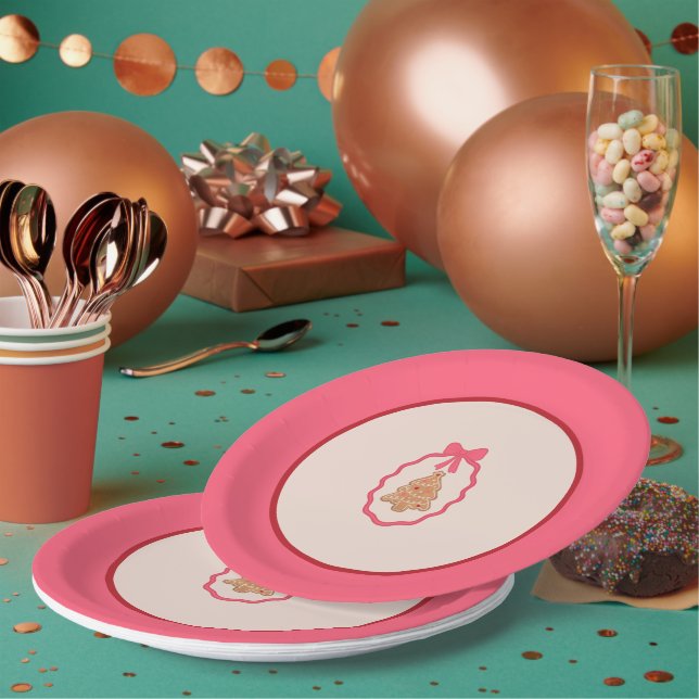 Plato De Papel Chingerbread Christmas Tree Pink Christmas Plate  (Multi)