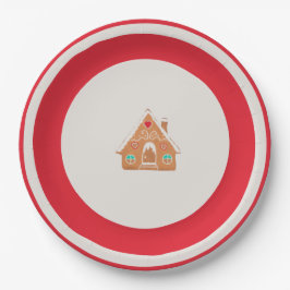 Plato De Papel Chingerbread House Christmas Plate Red