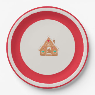 Plato De Papel Chingerbread House Christmas Plate Red