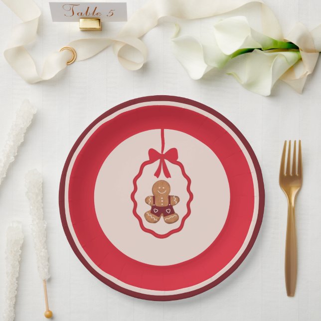 Plato De Papel Chingerbread Man Christmas Plate Red (Boda)