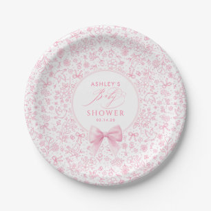 Plato De Papel Chinoisería de flores silvestres con lazo rosa par