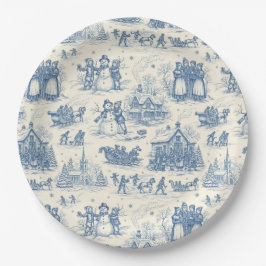 Plato De Papel Chinoisería de Toile de Invierno Azul