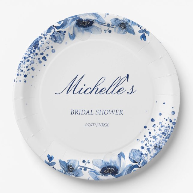 Plato De Papel Chinoiserie asiática Floral azul claro Bridgerton (Anverso)