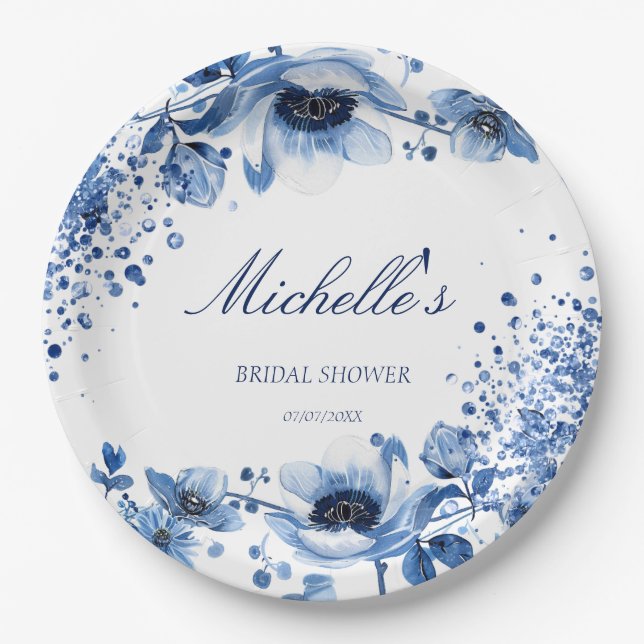 Plato De Papel Chinoiserie asiática Floral azul claro Bridgerton (Anverso)