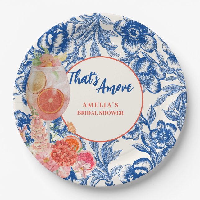 Plato De Papel Chinoiserie azul floral Eso es Amor Despedida de S (Anverso)