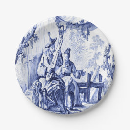 Plato De Papel Chinoiserie azul y blanca