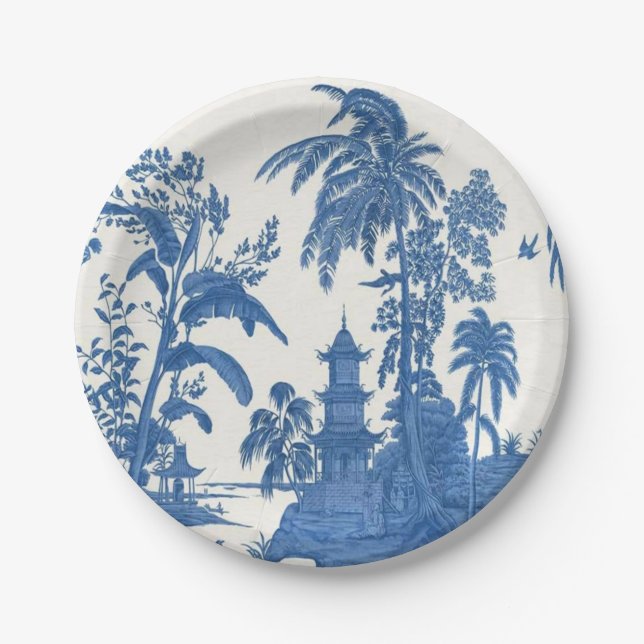 Plato De Papel Chinoiserie azul y blanca (Anverso)