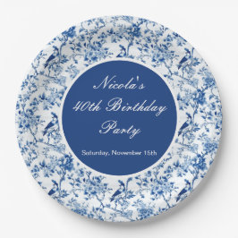 Plato De Papel Chinoiserie Blue Birds and Flowers Birthday