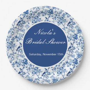 Plato De Papel Chinoiserie Blue Birds and Flowers Bridal Shower