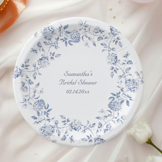Plato De Papel Chinoiserie Blue Floral Bridal Shower (Subido por el creador)