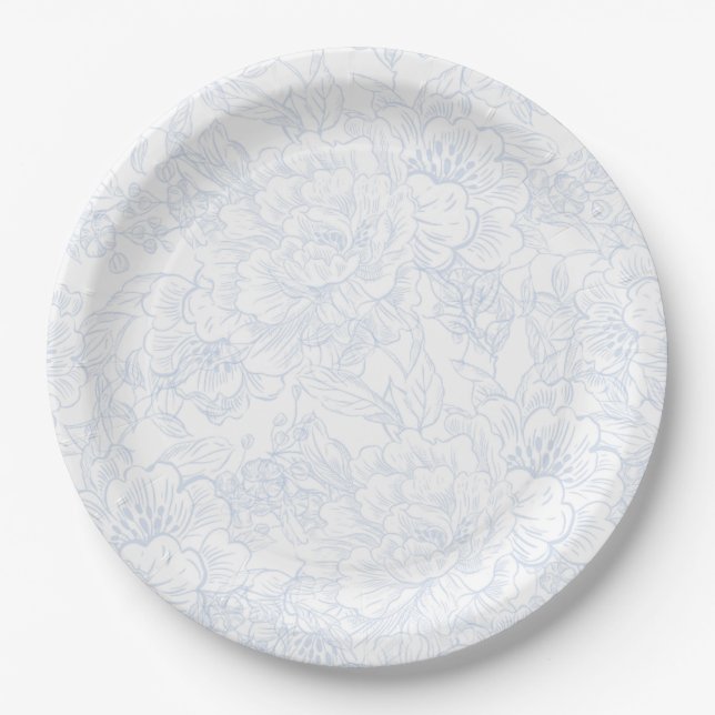 Plato De Papel Chinoiserie Blue Peony Boda (Anverso)