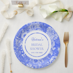 Plato De Papel Chinoiserie Blue White Bridal Shower