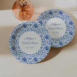 Plato De Papel Chinoiserie Chic Estampado Azul y Blanco para Desp
