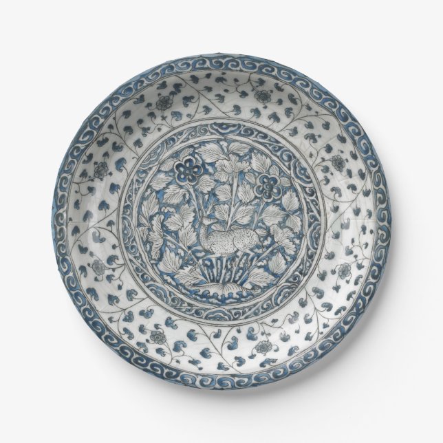 Plato De Papel Chinoiserie chinoiserie azul faux floral (Anverso)